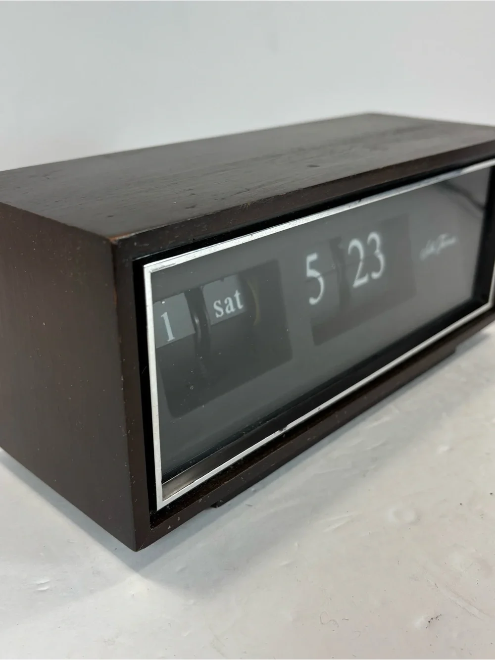 Vintage Seth Thomas Speed Read Flip Clock Day Date Model 0821 Wood Case Japan